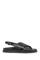 Geox Women's Black D Adelash E - Shi.Goat Lea Knitted Leather Sandals | Derimod