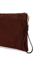Woman Brown Printed Suede Clutch Bag with Long Chain Strap | Derimod