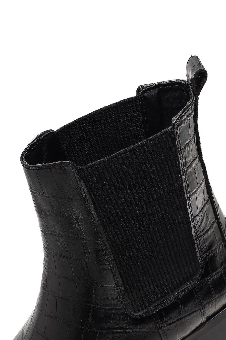 Women's Black Croco Patterned Short Thick Heel Leather Chelsea Boot