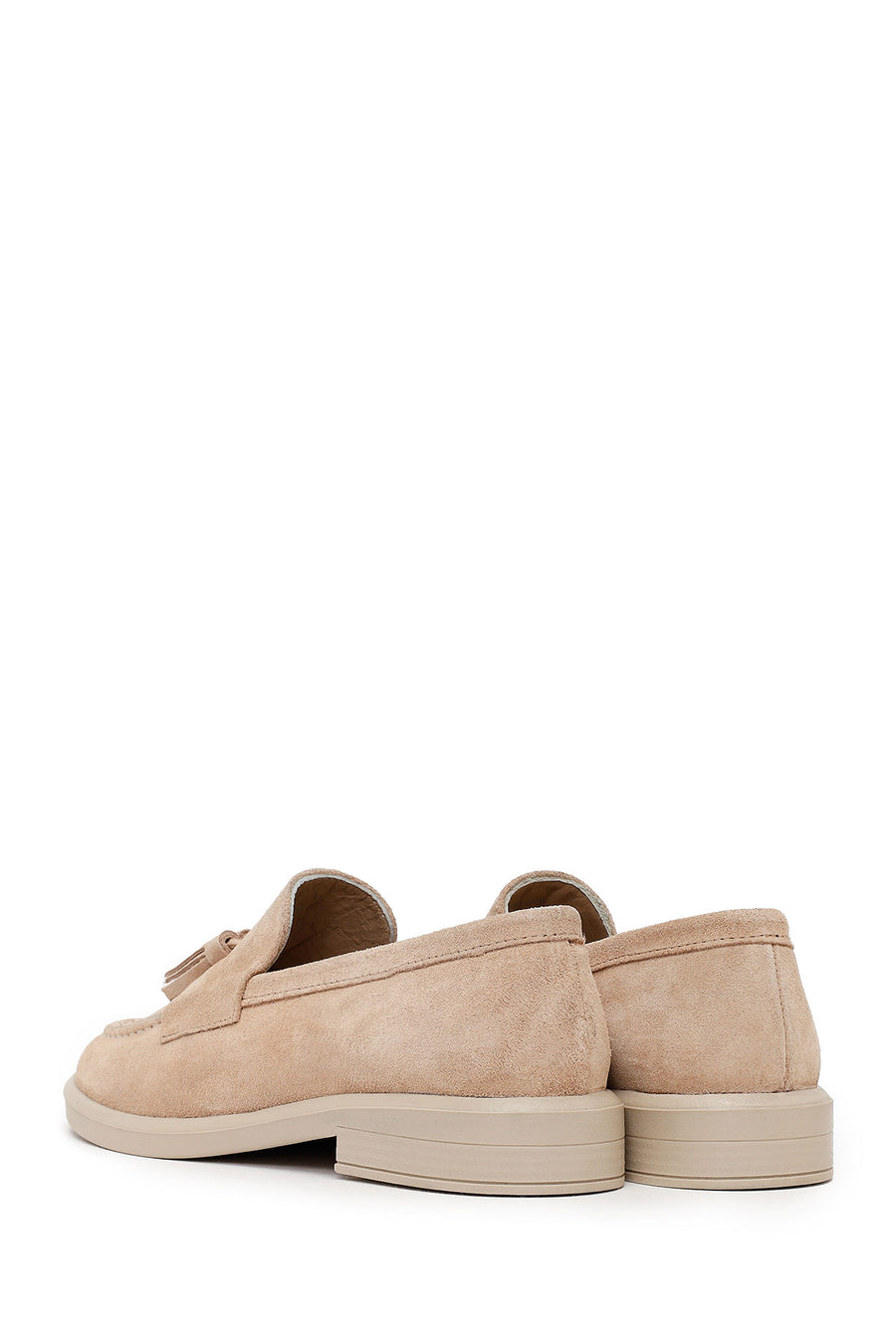 Woman Beige Tasselled Suede Loafer