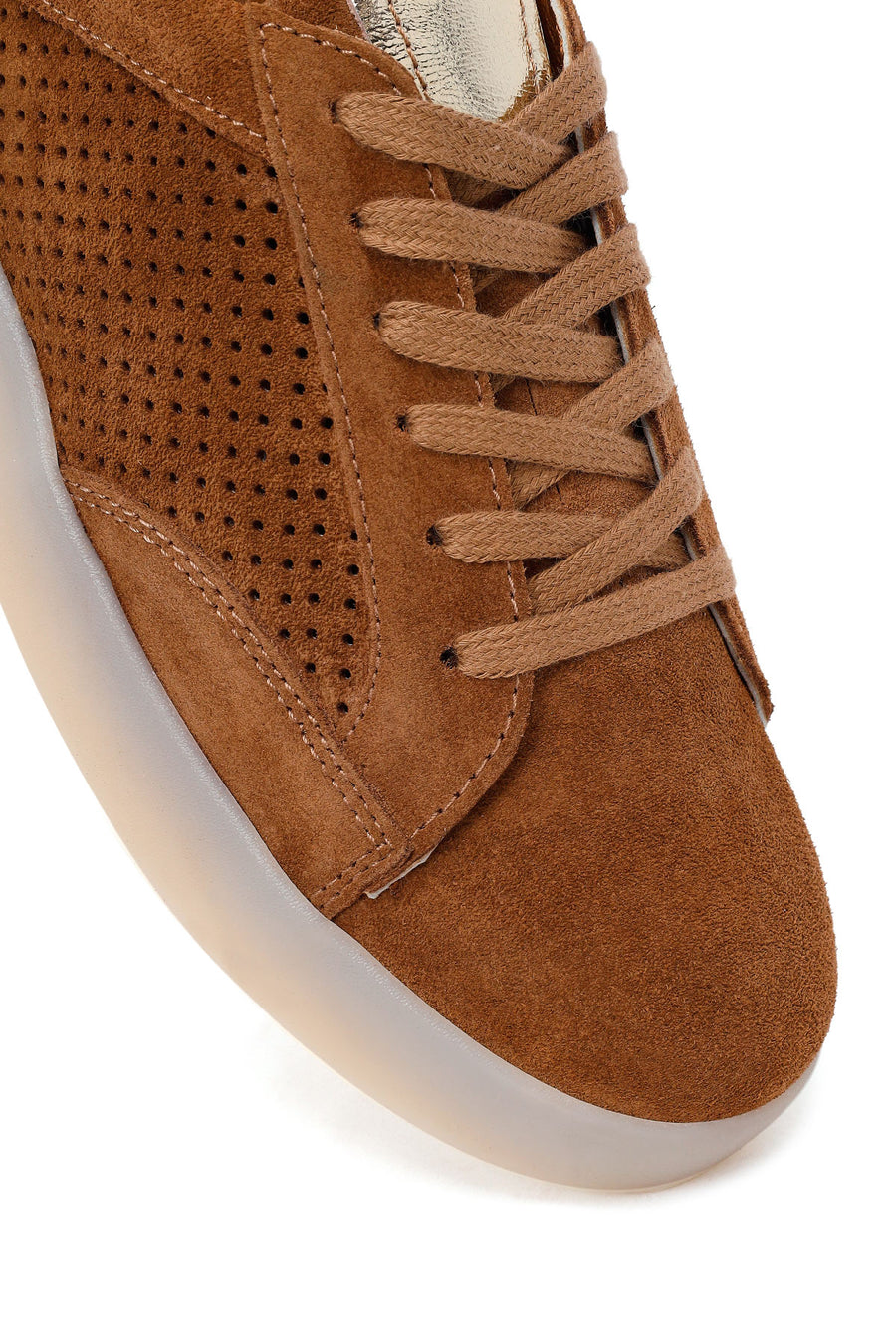Woman Tan Lace-Up Suede Leather Sneaker