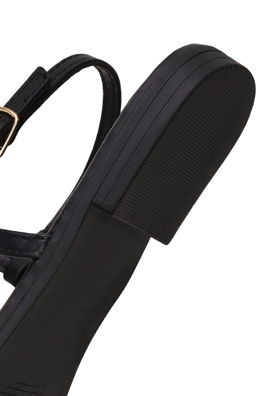 Woman Black Ankle-Buckle Embellished Toe-Post Sandal