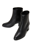 Women's Black Zippered Short Thick Heeled Leather Boots | Derimod
