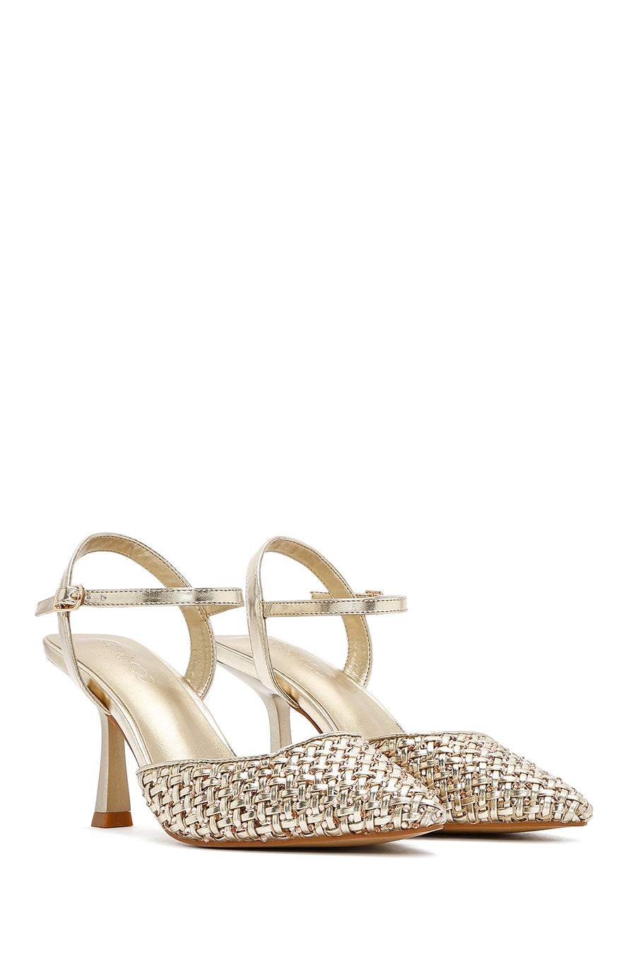 Women's Gold Ankle Buckle Braided Thin Heeled Shoes