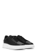 Male Black Lace-Up Thick-Soled Leather Sneaker | Derimod