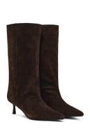 Woman Brown Thin-Heeled Suede Boots | Derimod