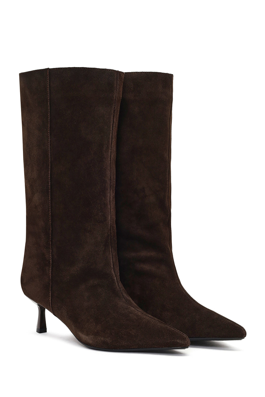Woman Brown Thin-Heeled Suede Boots