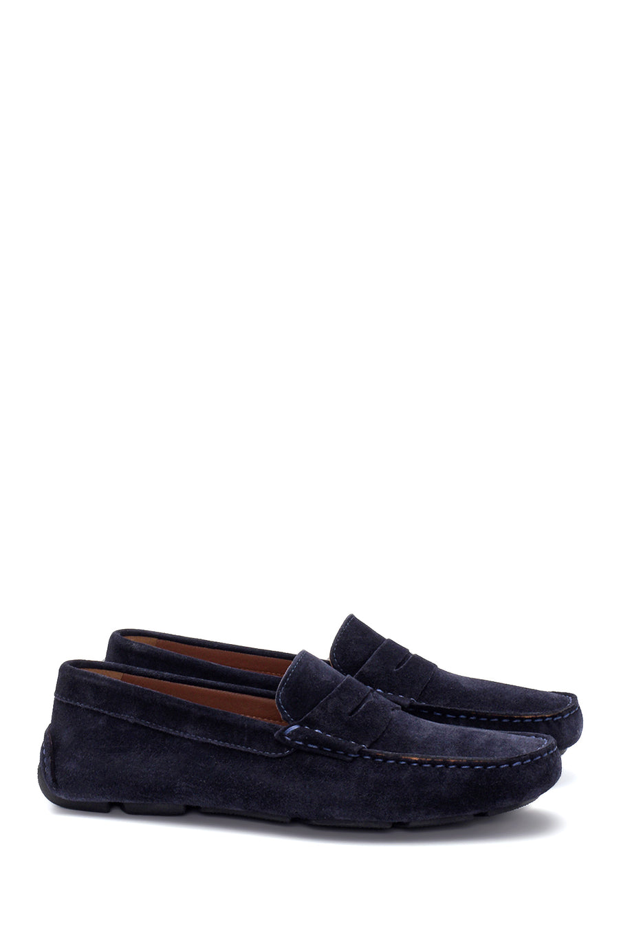 Erkek Lacivert Deri Süet Casual Loafer