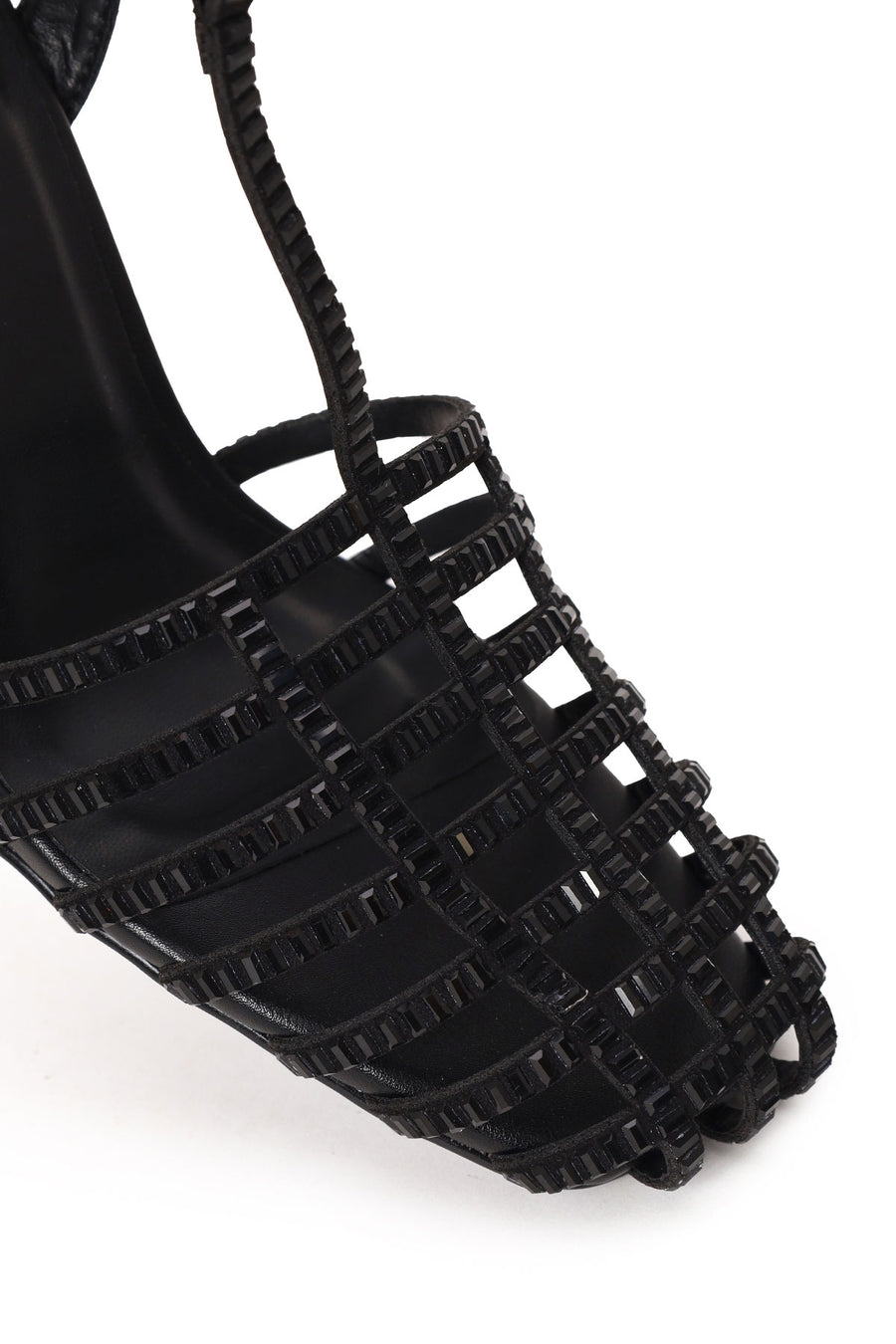 Woman Black Ankle-Buckle Open-Back Stiletto High Heel