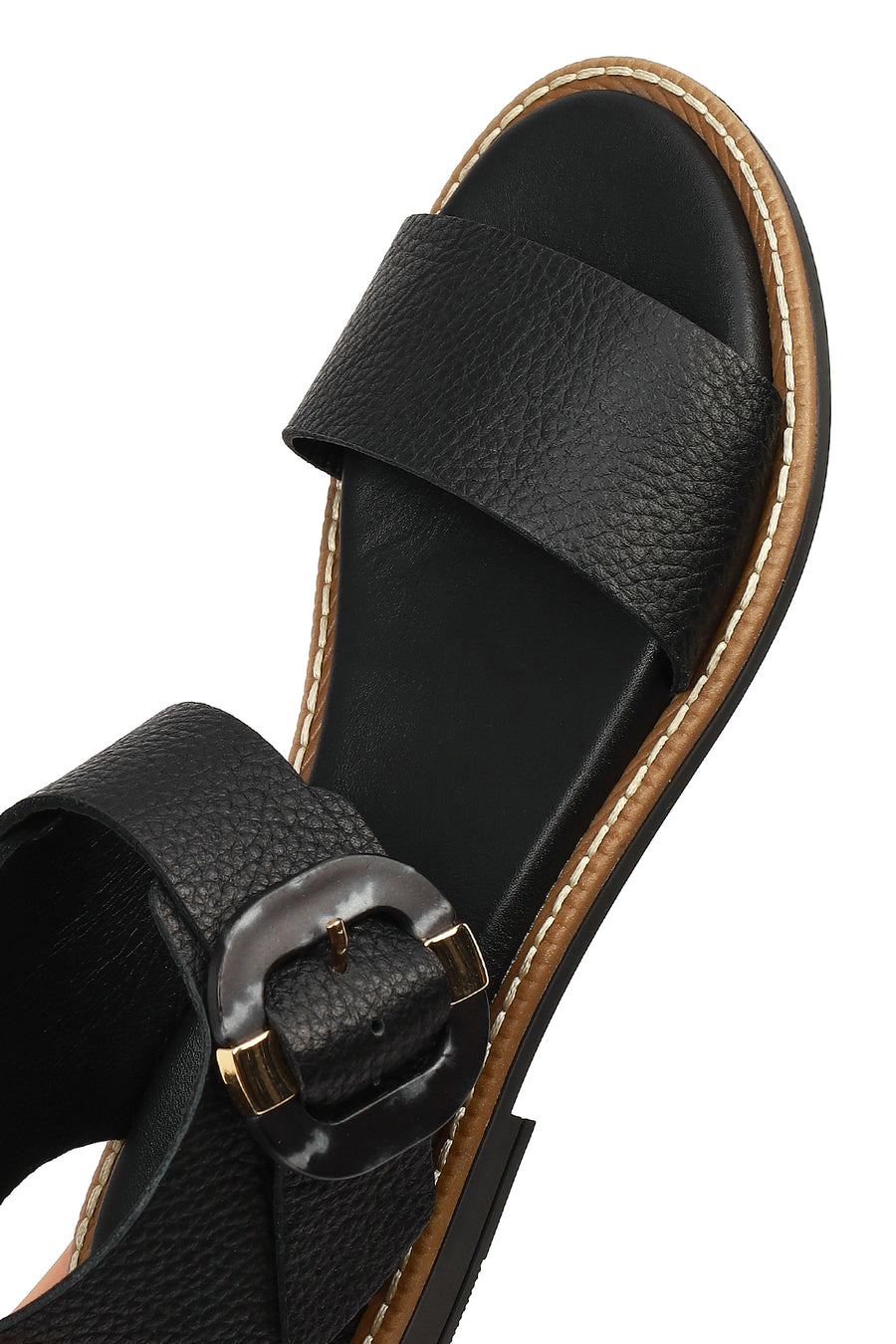 Women's Black Leather Ankle Buckle Sandals