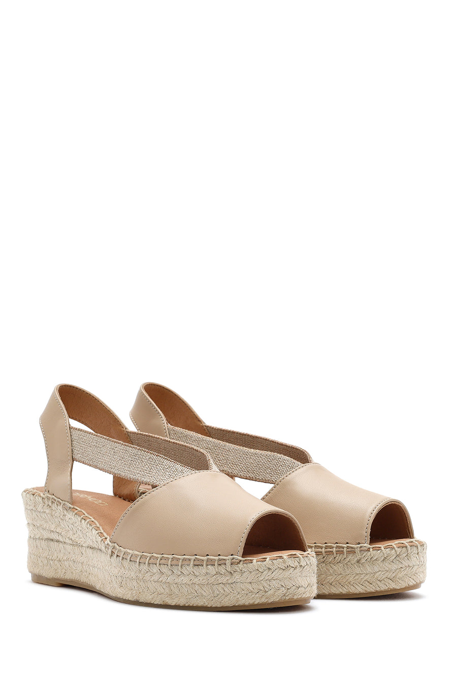 Women's Beige Wedge Heel Leather Espadrille Sandals