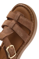Women's Dark Powder Pink Ankle Buckle Chunky Sole Suede Leather Comfort Sandals | Derimod