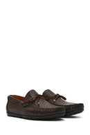 Men's Brown Crocodile Leather Loafers | Derimod