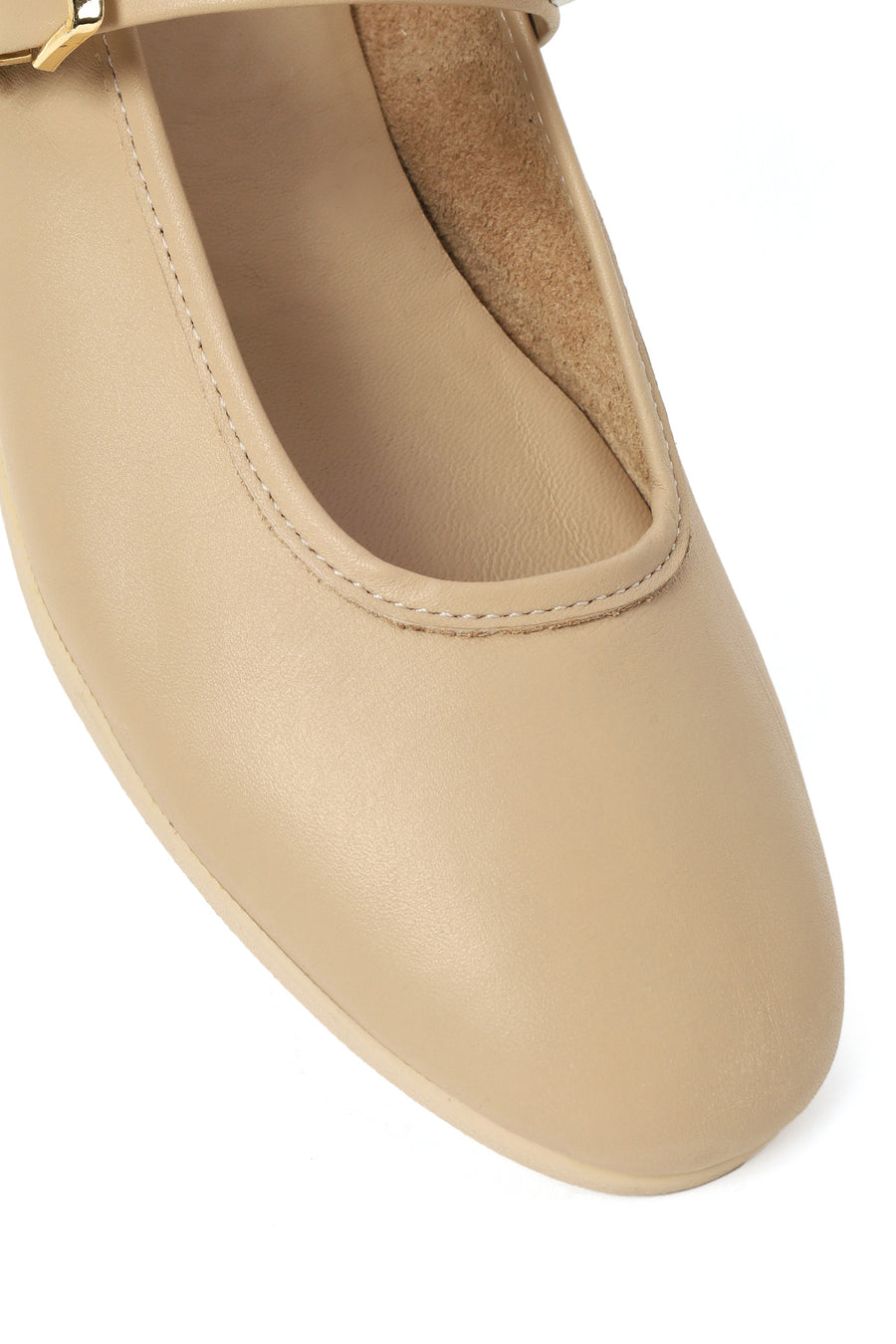Women's Cream Buckled Leather Ballerinas