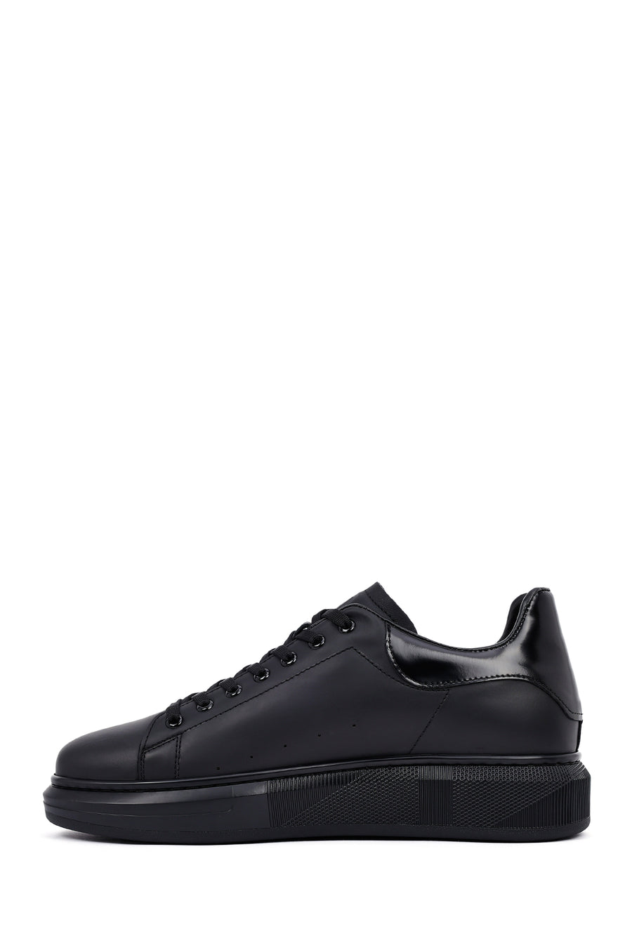 Men's Black Lace-Up Thick Sole Leather Sneakers