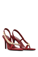 Woman Burgundy Embellished High Stiletto-Heel Sandal | Derimod