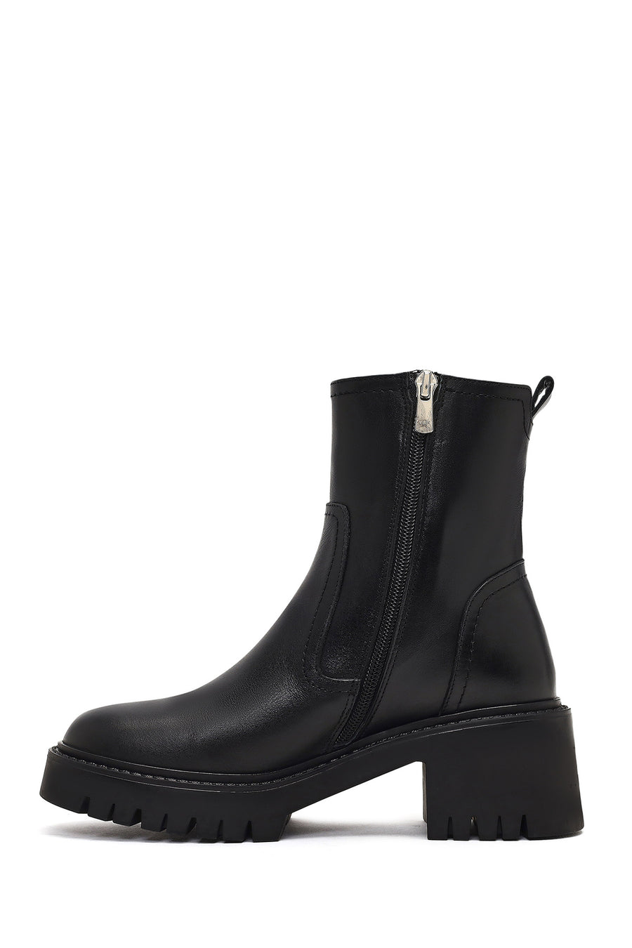 Women's Black Zippered Thick-Soled Leather Boots