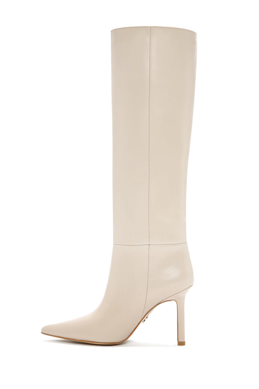 Women's Beige Thin Heeled Leather Boots