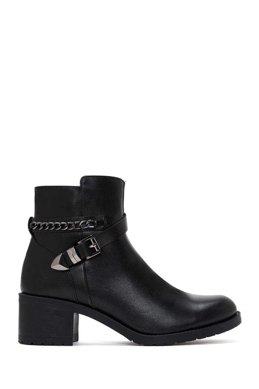 Women's Black Zippered Buckle Detailed Low Heeled Boots 24WFE400918 | Derimod