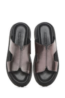 
Women's Anthracite Thick Sole Metallic Leather Slippers
 | Derimod