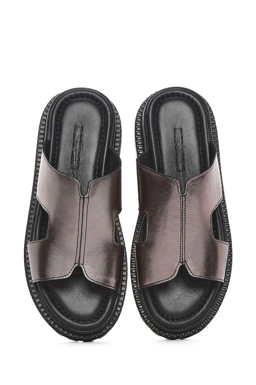 
Women's Anthracite Thick Sole Metallic Leather Slippers
