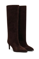 Woman Brown Thin-Heeled Suede Boots | Derimod
