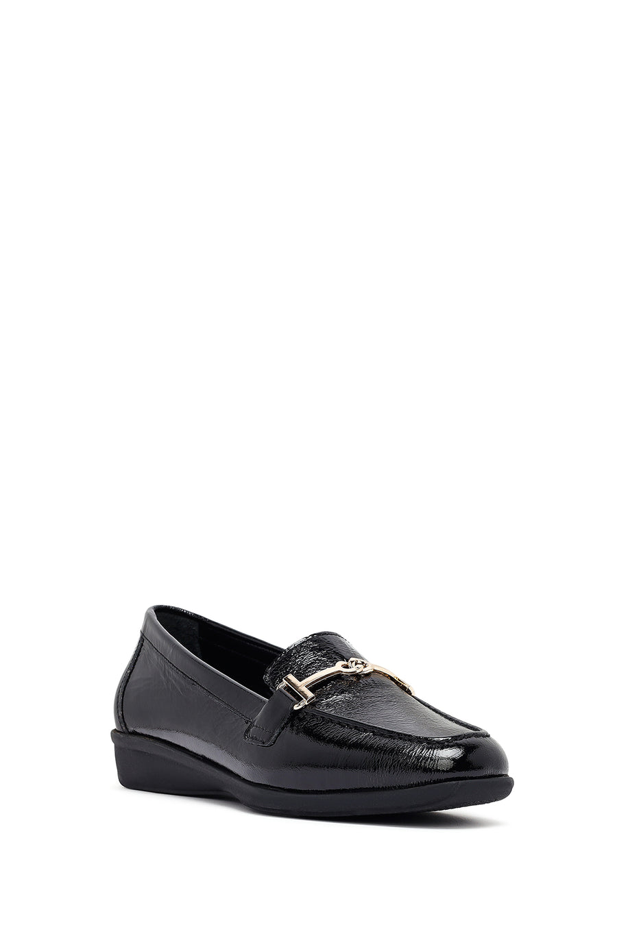 Woman Black Buckle Leather Masculine Loafer