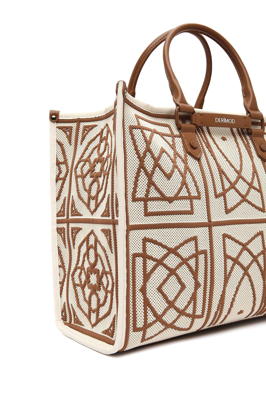 Women's Camel Long Strap Patterned Fabric Shoulder Bag