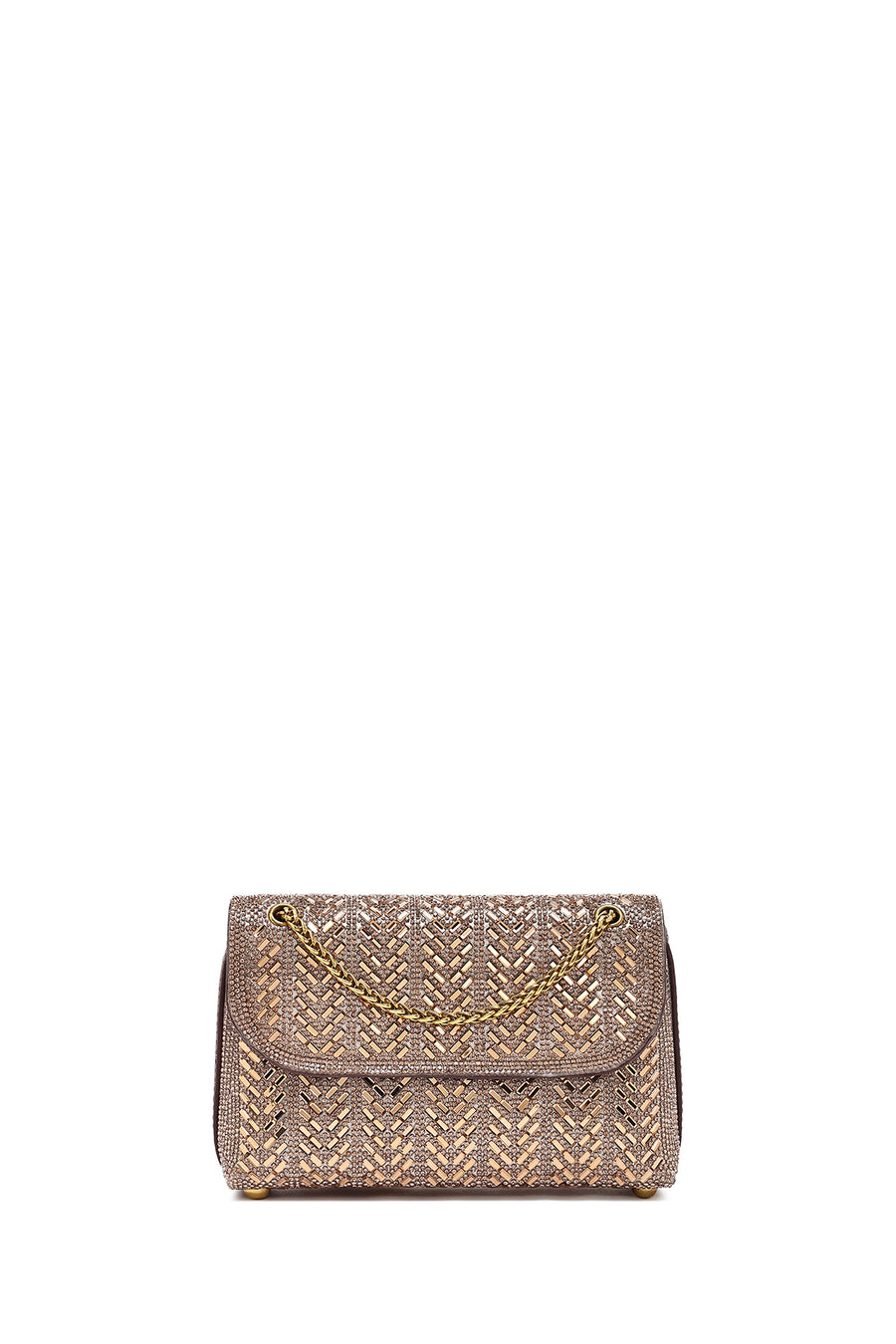 Women's Bronze Long Strap Stone Mini Clutch Evening Bag