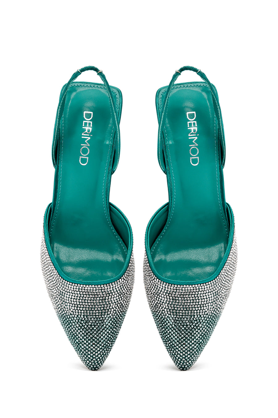 Women's Green Open Back Thin Heeled Shoes