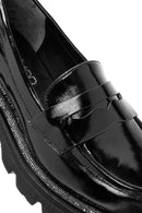 Women's Black Patent Leather Masculine Loafer | Derimod