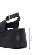 Women's Black Ankle Buckle Platform Leather Sandals | Derimod