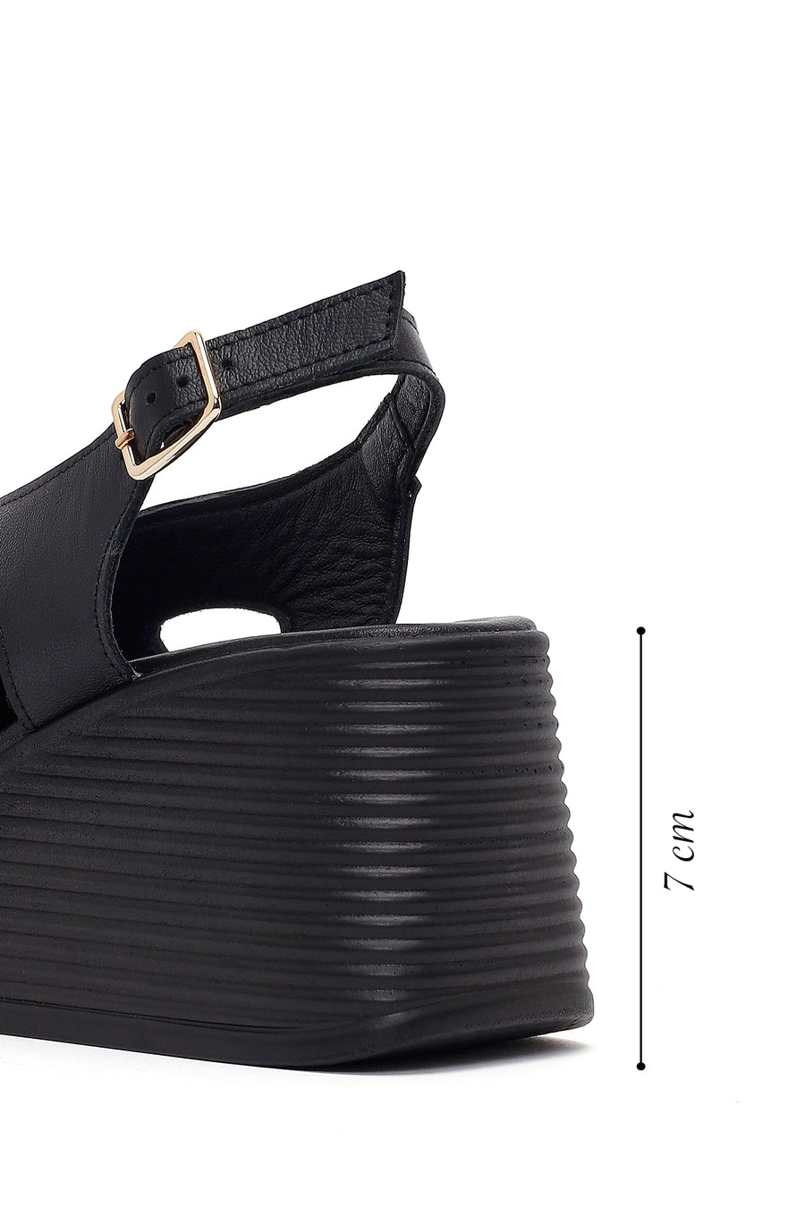 Women's Black Ankle Buckle Platform Leather Sandals