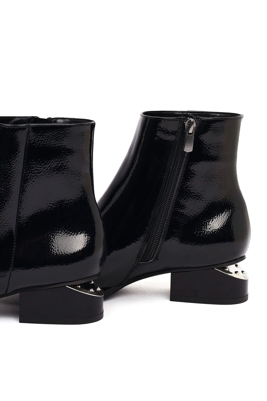 Women's Black Thick Short Heel Patent Leather Boot