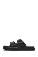 Men's Black Buckled Leather Slippers | Derimod