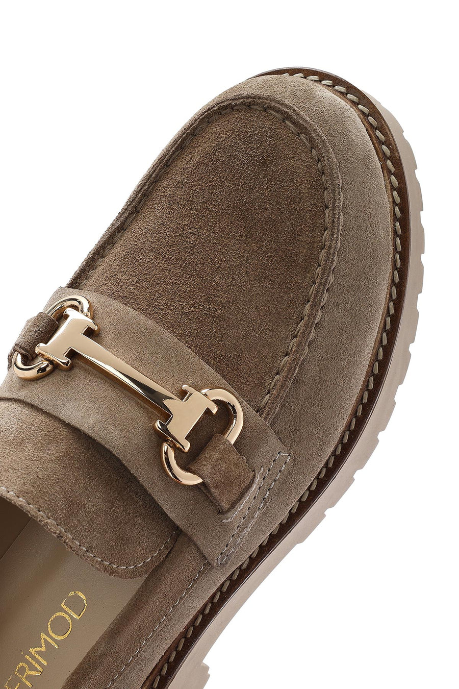 Women's Beige Thick-Soled Accessory Suede Leather Masculine Loafer