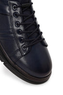 Male Navy Blue Lace-Up Leather Sneaker | Derimod