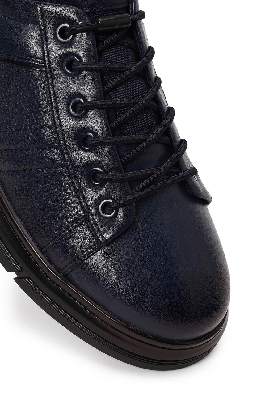 Male Navy Blue Lace-Up Leather Sneaker