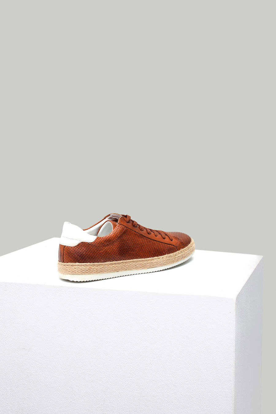 Perforated Tan Men's Leather Espadrilles