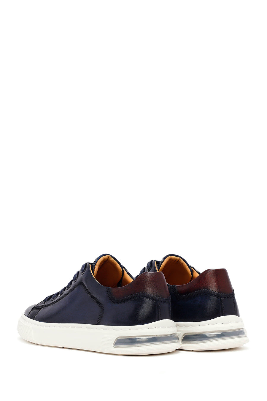 Erkek Lacivert Bağcıklı Deri Sneaker