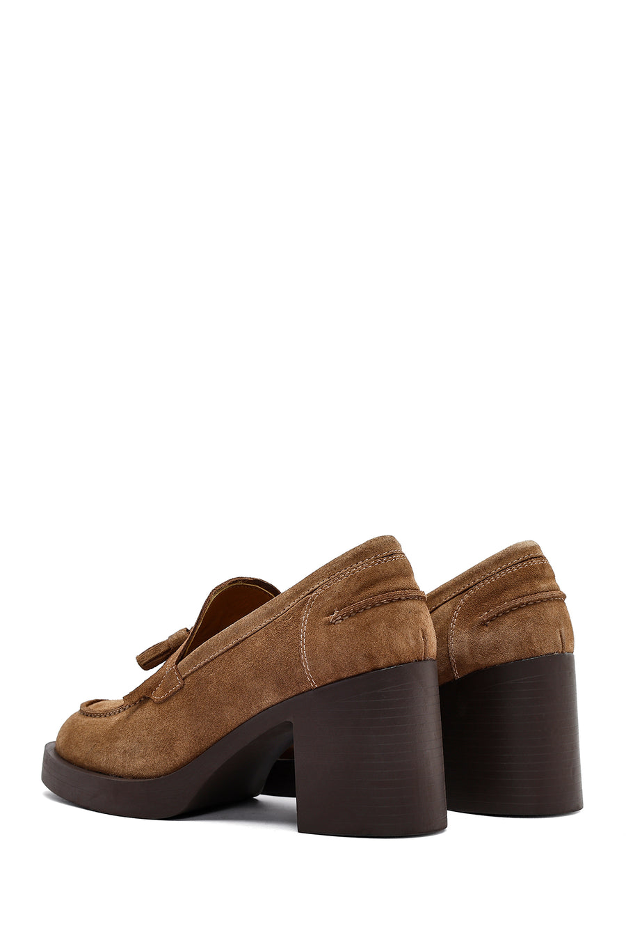 Kadın Taba Kalın Topuklu Süet Deri Maskülen Loafer