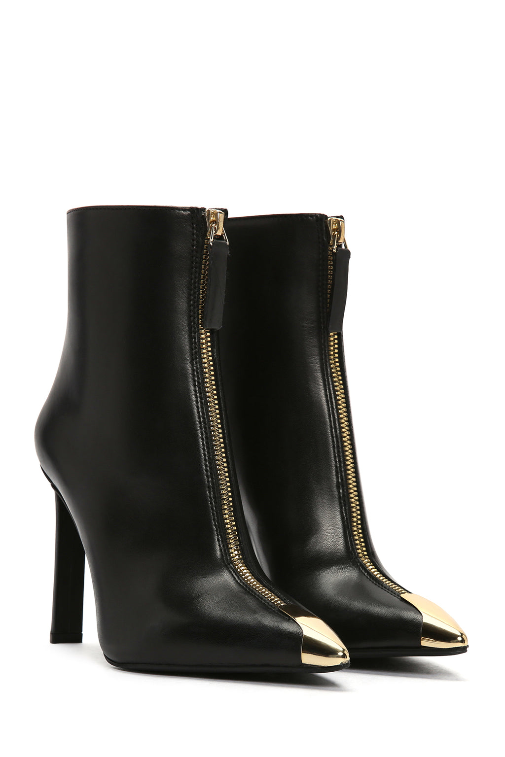 Kadın Siyah Fermuarlı İnce Topuklu Deri Bot