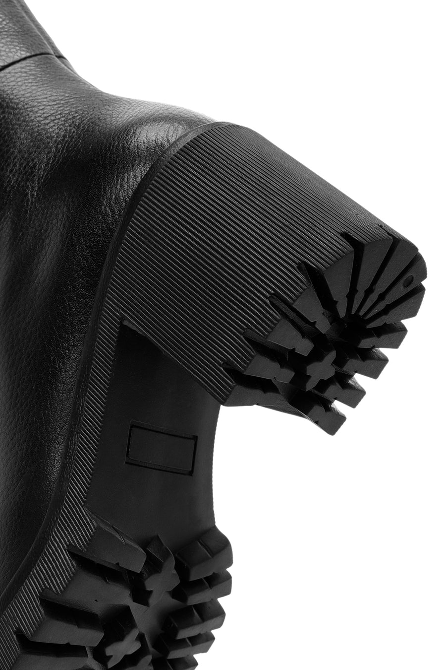 Woman Black Zip Closure Chunky Heeled Leather Boots
