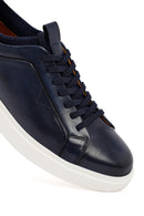 Erkek Lacivert Bağcıklı Kalın Tabanlı Deri Sneaker | Derimod