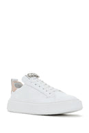 Women's White Laced Leather Sneaker with Accessory Detail | Derimod