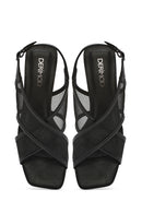 Women's Black Fabric Sandals with Thick Heels and Ankle Buckle | Derimod