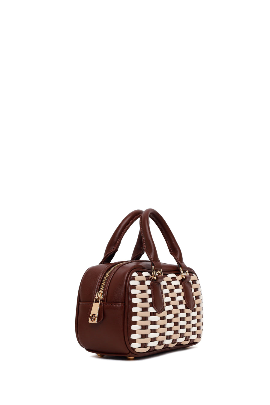 Woman Brown Long-Strap Braided Mini Shoulder Bag