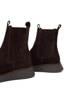 Woman Brown Thick-Soled Suede Chelsea Boots | Derimod