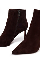Woman Brown Zip Closure Thin-Heeled Suede Boots | Derimod