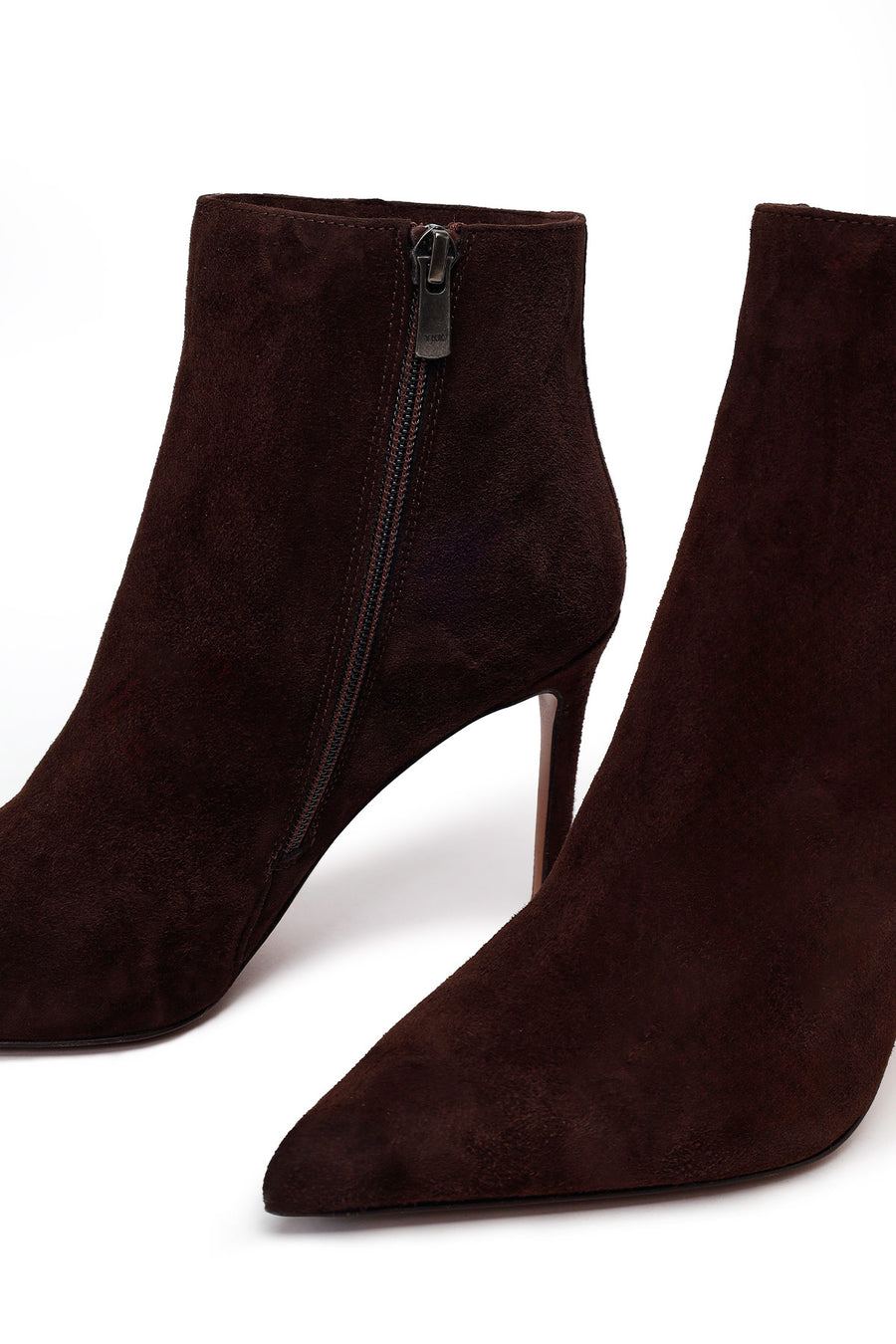 Woman Brown Zip Closure Thin-Heeled Suede Boots